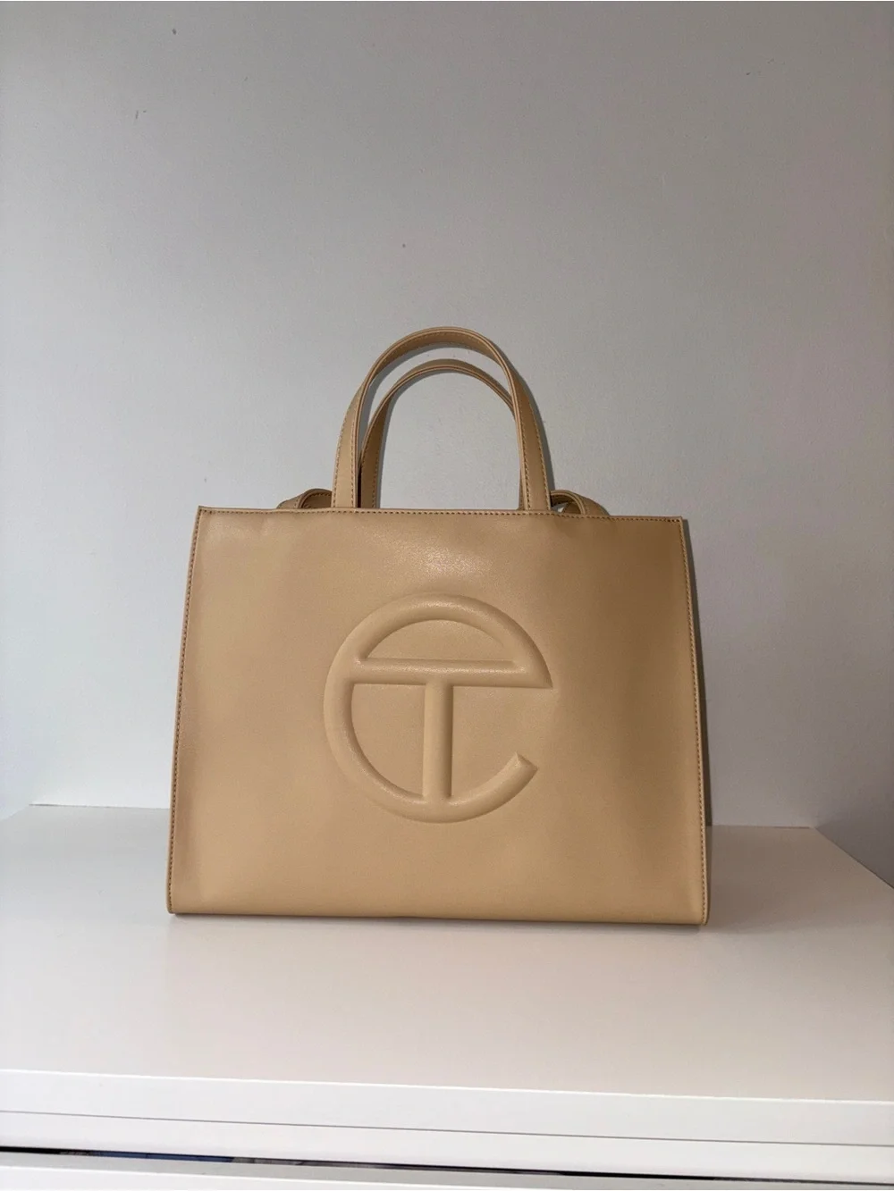 Telfar Medium Cream Beige Shopping Bag Tote Leather Shoulder Neutral
